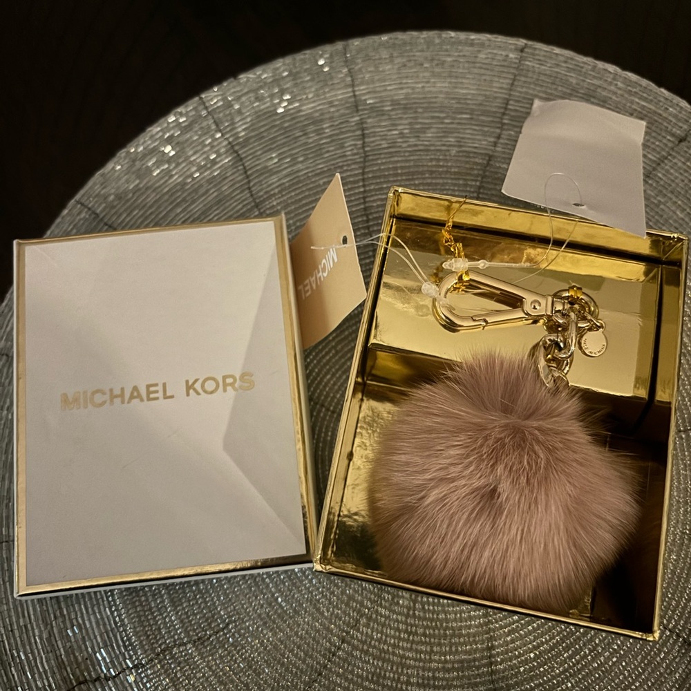 Michael Kors keychain/ purse charm Pom . Fox fur Pom. NWT